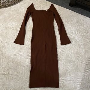 Altar’d State Brown Ribbed Long Sleeve Dress